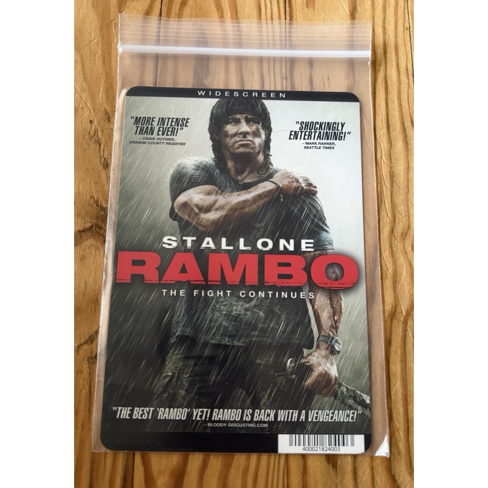 RAMBO THE FIGHT CONTINUES - S STALLONE - BLOCKBUSTER BACKER CARD 5"X8" NO MOVIE